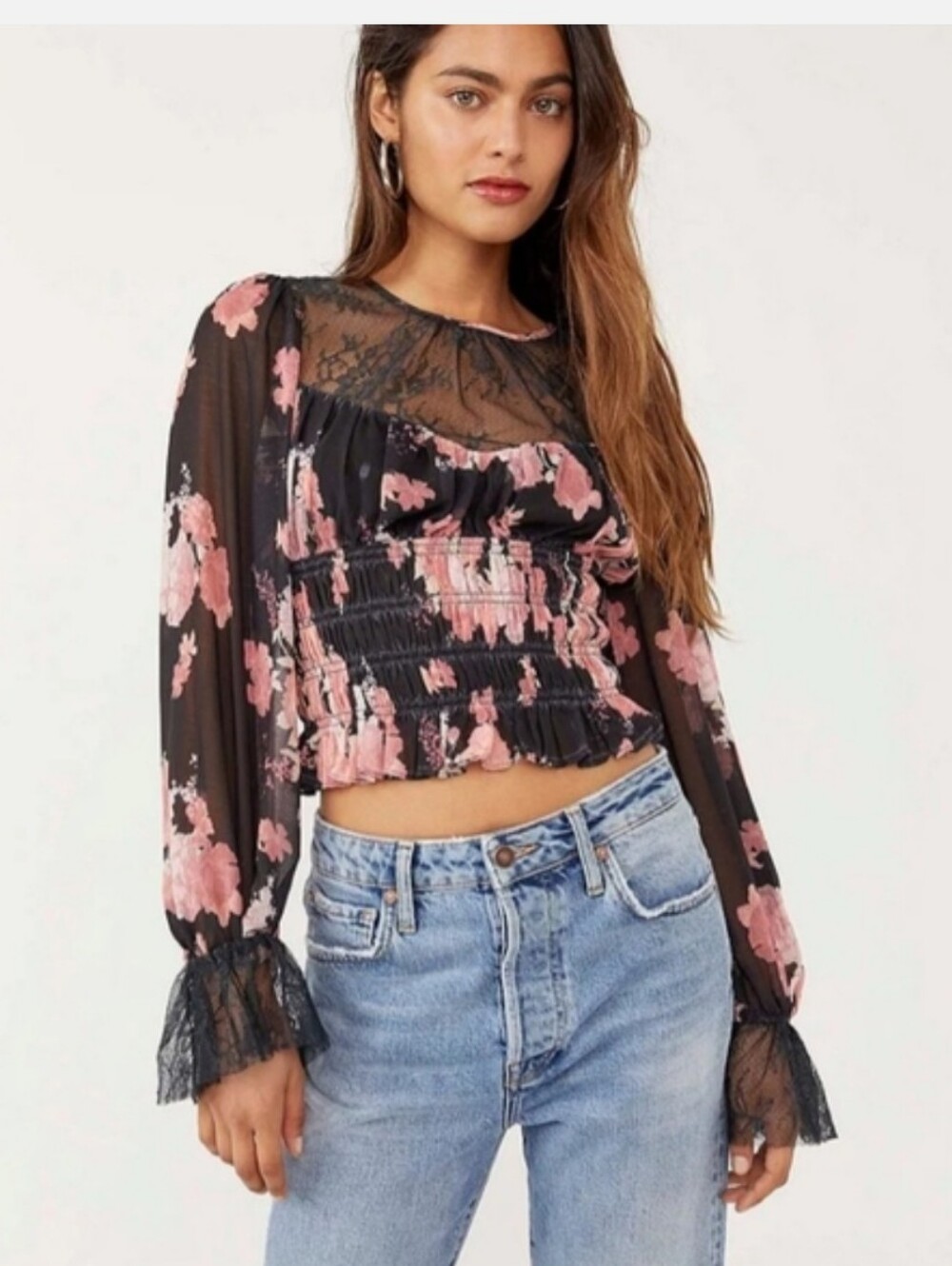 Free People Daphne Boho Fairycore Coquette Peasant Whimsigoth Top NEW Sz M